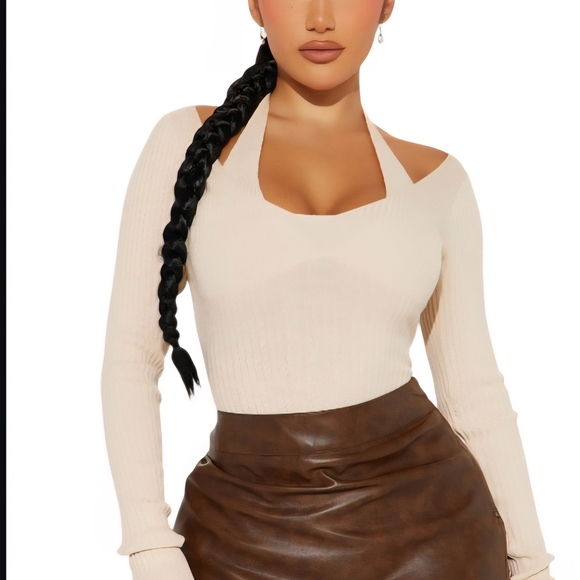 Forever 21 Cream Long Sleeve Cut Out Bodysuit - Picture 1 of 6
